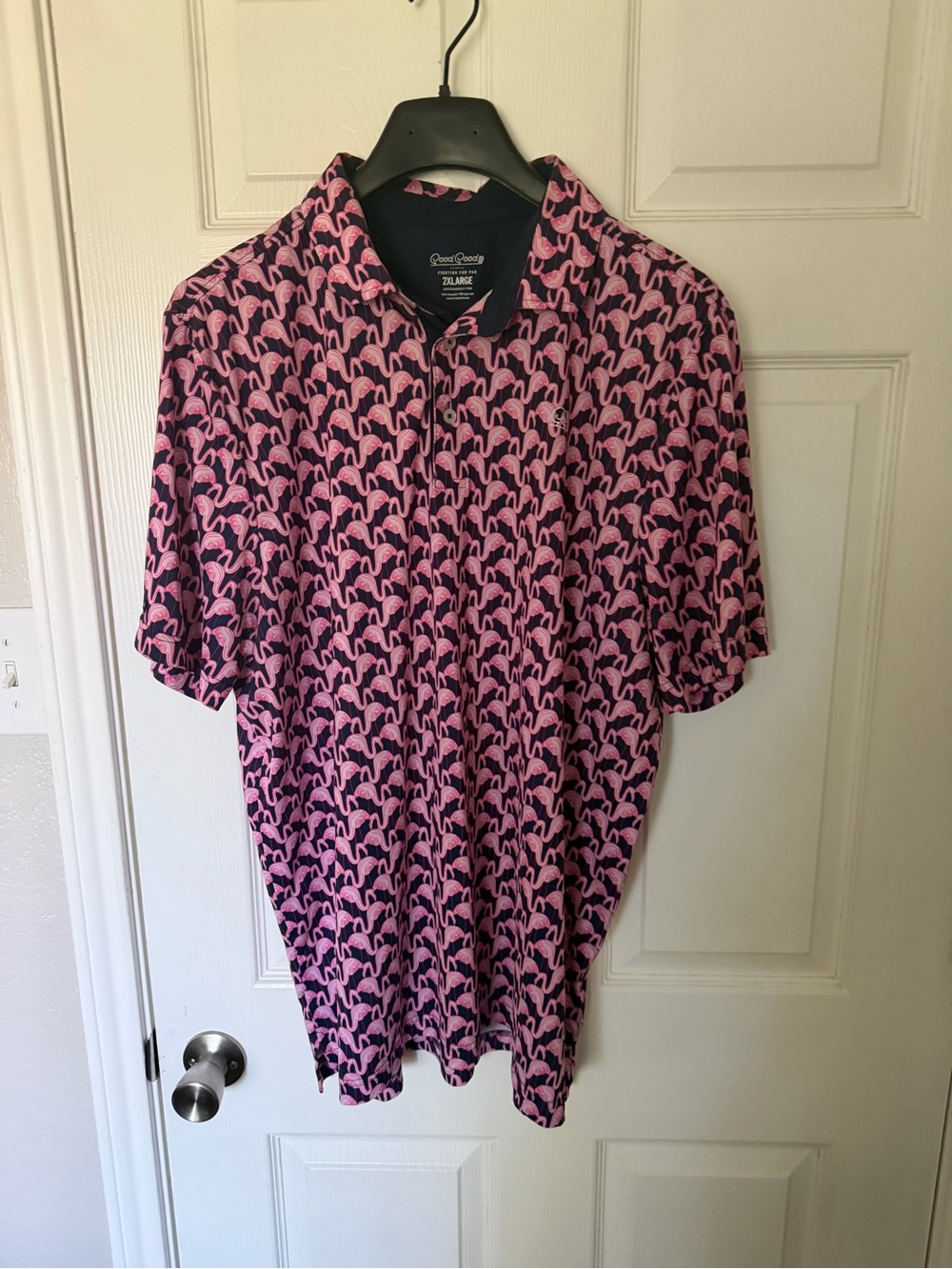 Men's Navy Polo with Pink Flamingo Print